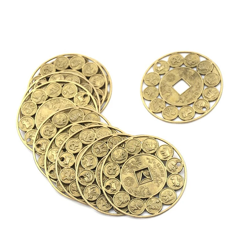 2pcs 4.5cm Gold Amulets for Good Luck Feng Shui Coins Amulet Money Prosperous Protection Zinc Alloy Auspicious Chinese Coins