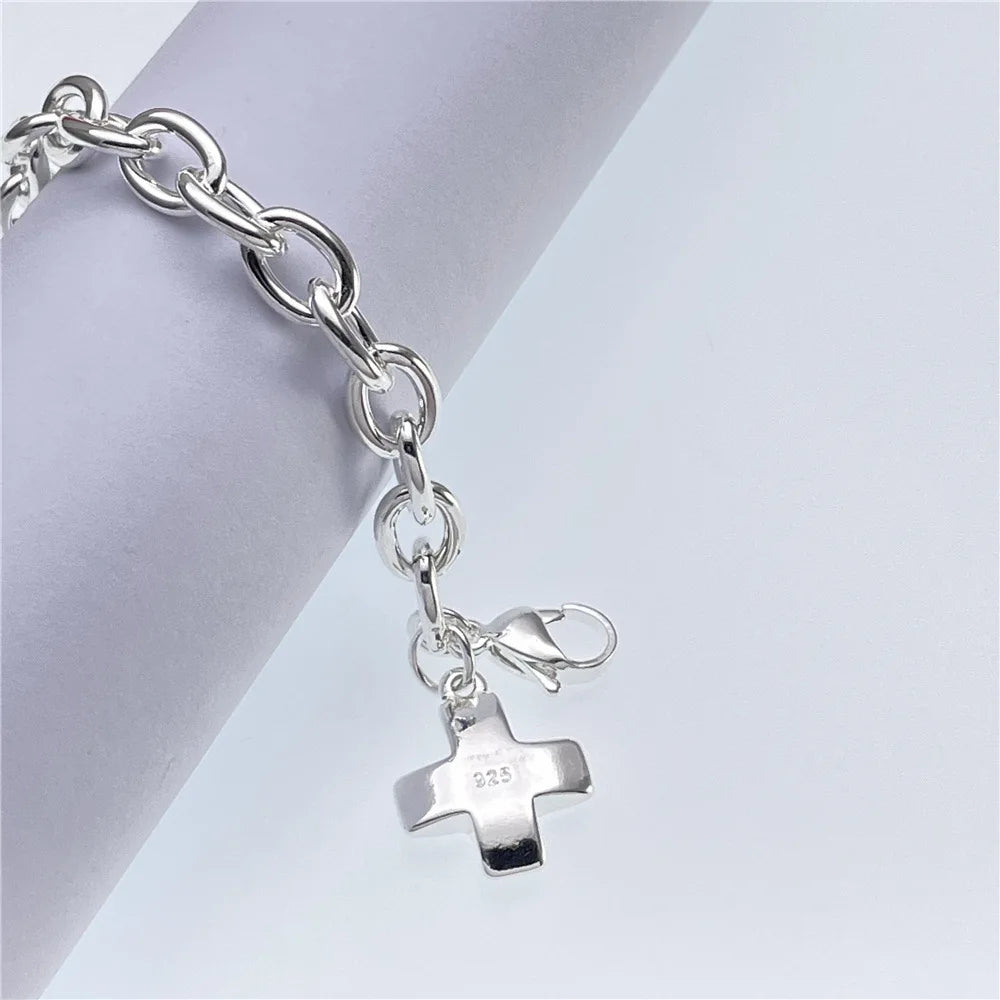 925 Sterling Silver Unique Cross Bracelets For Women Fashion Costume Jewelry 20cm 8inch Wedding Accessories Christmas Gifts