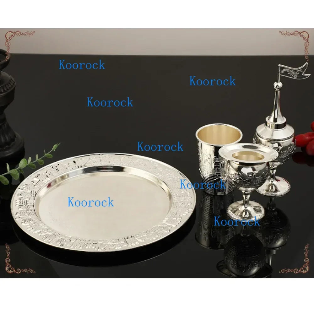 Kiddush high foot cup and tray, Havdalah candle holder, Besamim spice box Havdalah 4pcs set, suitable for the end of the Sabbath