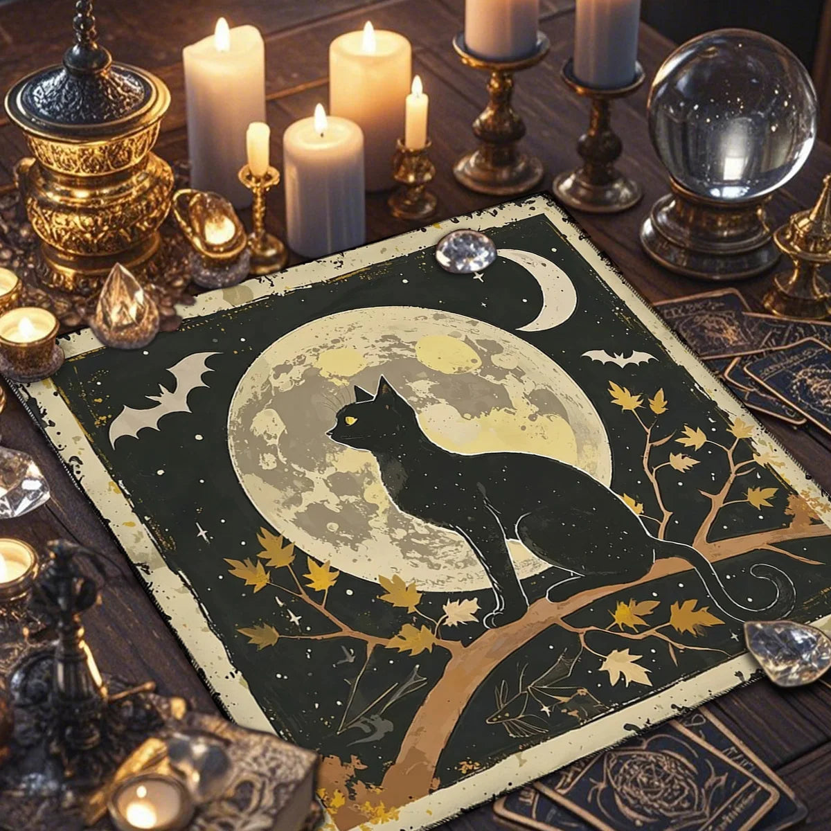 Divination Altar Cloth Civet Cat Tarot Tablecloth For Tarot Card Reading Decorative Voo-Polyester Oracle Card Mat