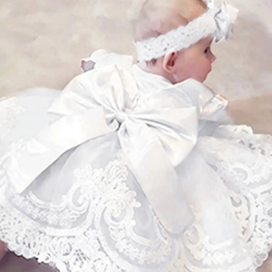 0.2years Baby Flower Girls Dress Tulle 1st Birthday Party Baptism White Dresses Girls Princess Wedding Bridemaid Prom Costume