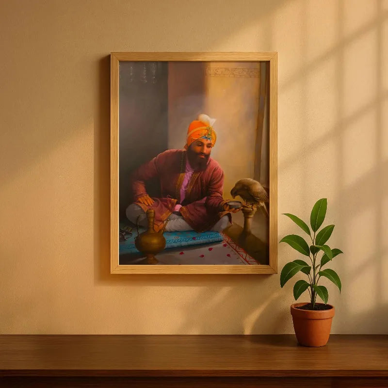 Sikh Historical Art Print of Guru Nanak Dev, Guru Ram Das, Baba Deep Singh & Maharaja Bhupinder Singh Vintage Devotional Poster