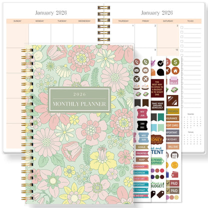2026 A5 Monthly Planner, Floral Cover,Academic Agenda with Notes&To Do List,Perfect for Productivity,Time Management,Great Gift