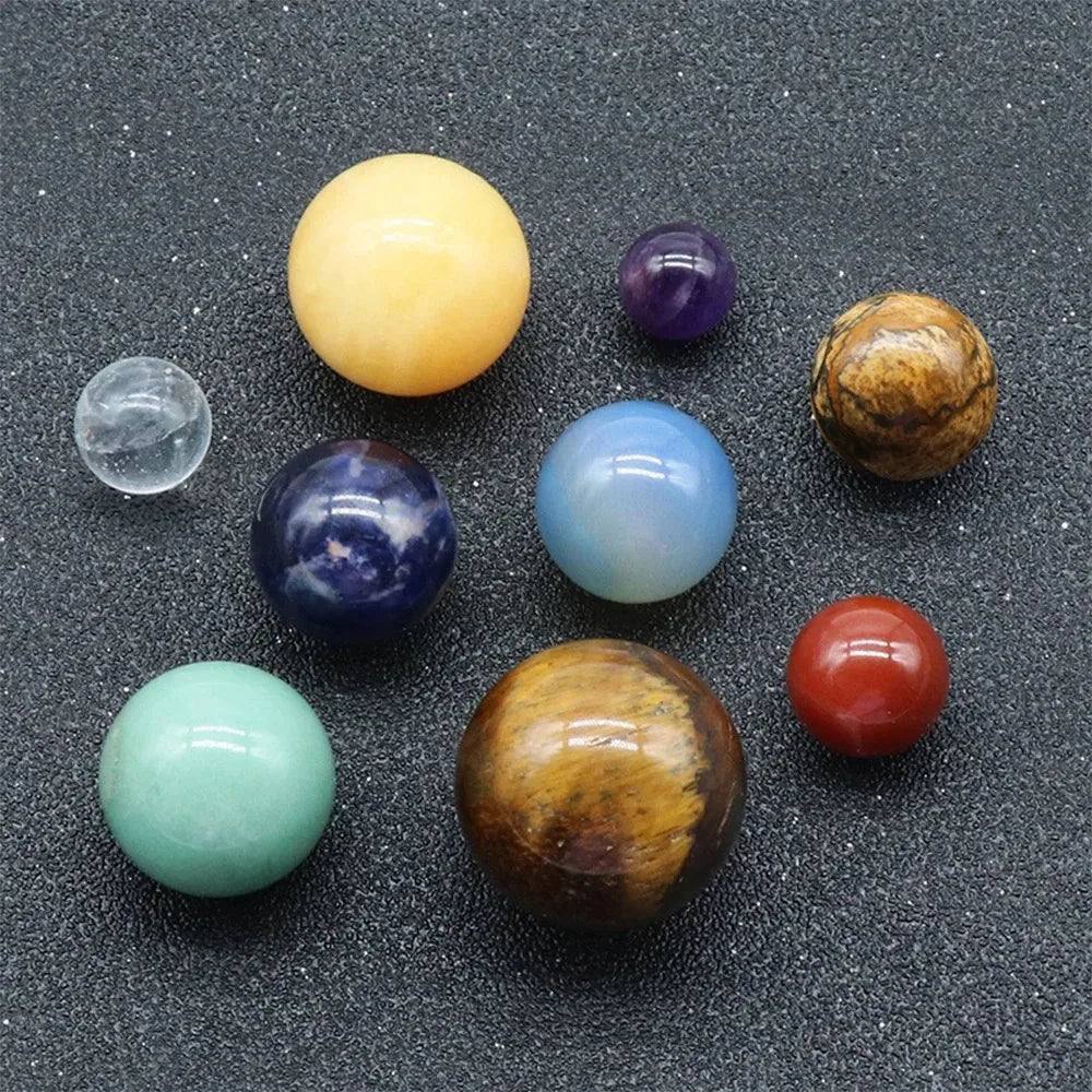 Solar System Natural Crystal Gemstones Set 9 Planets Sphere Ball Stone Galaxy Model Ornaments Gift Home Office Decor