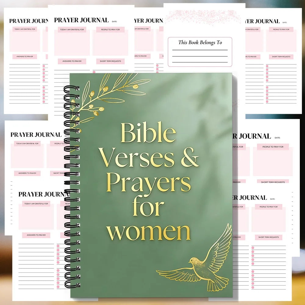 1PC Green Bible Verses & Prayers For Women Spiral Notebook, Christian Prayer Journal With Gold Dove & Olive Branch, Faith-Based