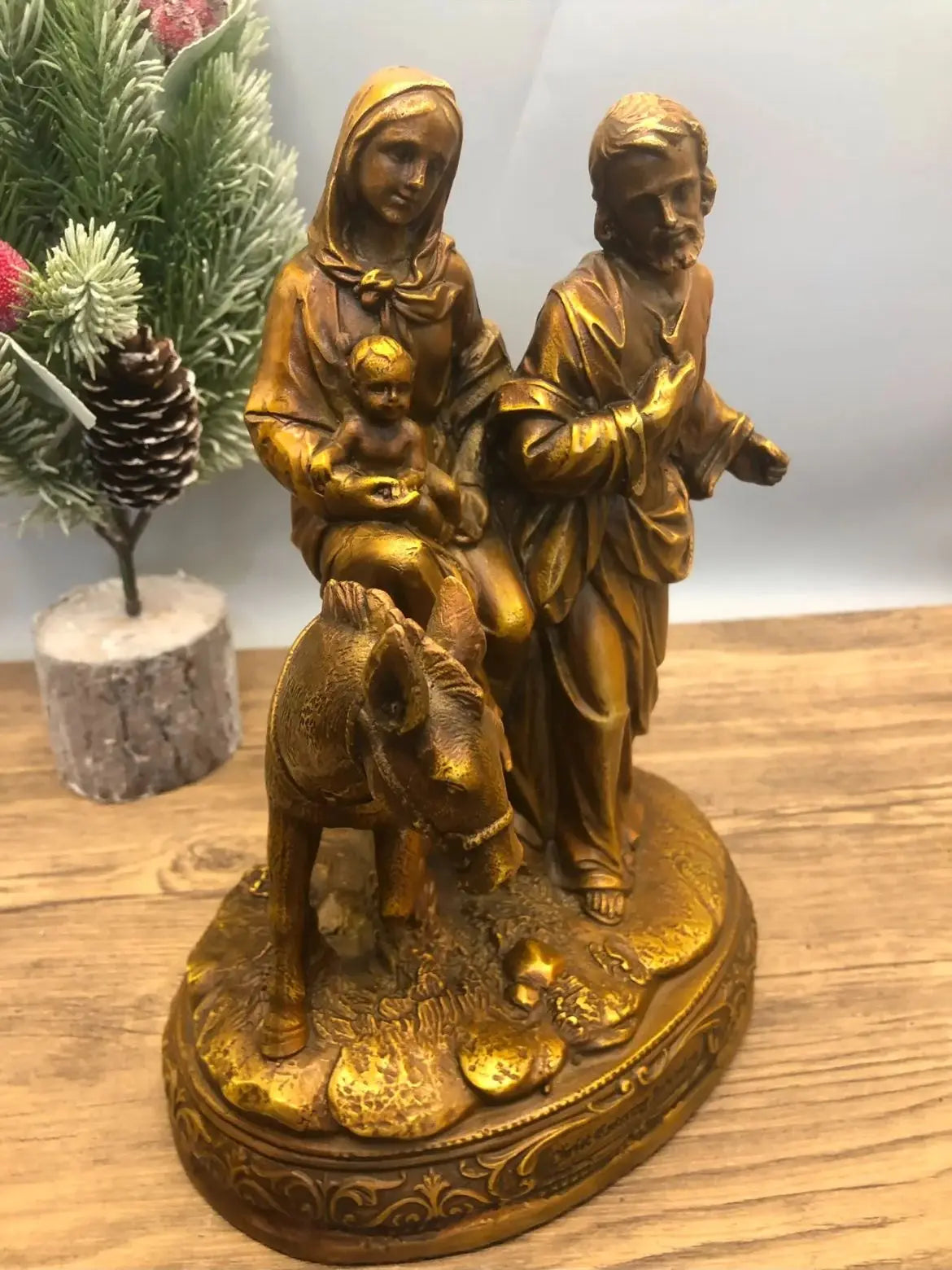 old Christianity collection Catholicism Christian bronze sculpture statue religious Madonna Mary Jesus Faith copper Holy family