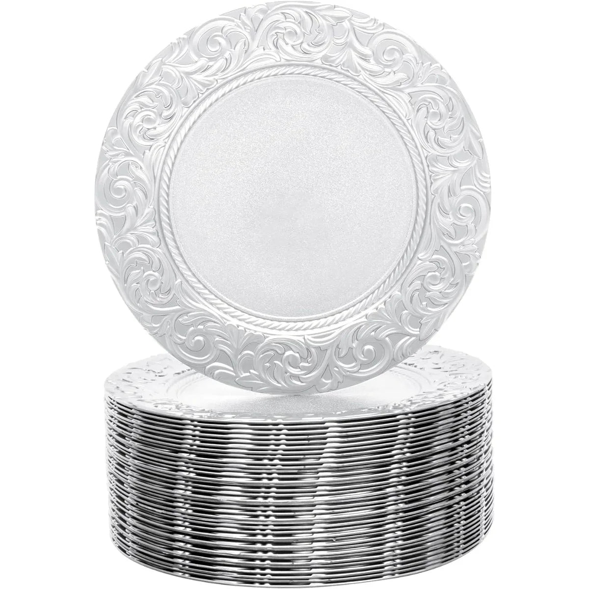 100 Pack 13 Inch Round Charger Plates Set,Reusable Serving Plates, Round Floral Plates, Dinner Plates For Wedding,Parties
