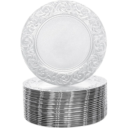 100 Pack 13 Inch Round Charger Plates Set,Reusable Serving Plates, Round Floral Plates, Dinner Plates For Wedding,Parties