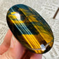 Natural Crystal Palm Tiger Eye Ellipse Stone Deep Blue & Golden Stripes Compress Massage Palm Reiki Healing worry Fingertip Toy