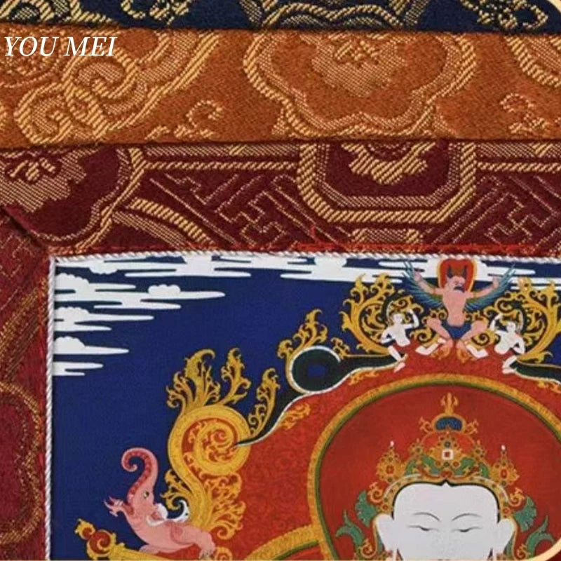 Five Buddha Statues Patterned Tibetan Curtain Flags,Colorful Embroidery Prayer Flag,1m Buddhist Item Hall Floral Hanging Curtain