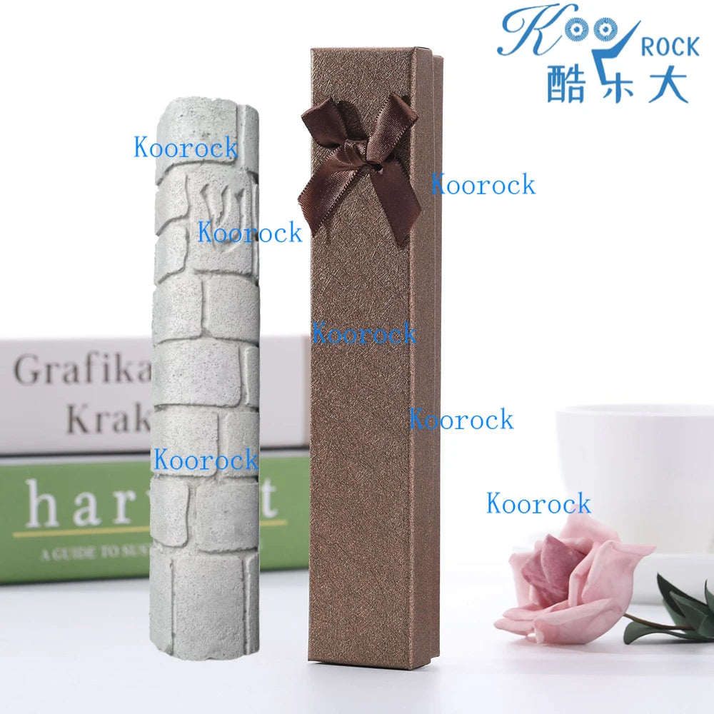 Jerusalem Western Wall Texture Off-White Stone Mezuzah Case,Judaica Cement Crafted Door Blessing Box,Authentic Worn Brick Design