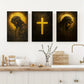 3pcs Religious Canvas Wall Art Set Jesus and Virgin Mary with Golden Cross Design Home Office  Church Decor Indoor Mural Decor