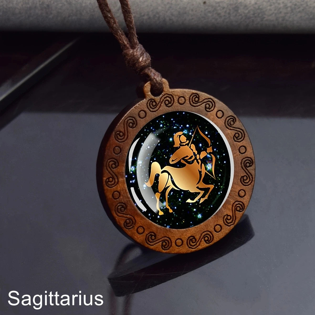 12 Zodiac Signs Rope Chain Necklace Aries Taurus Gemini Cancer Leo Virgo Libra Scorpio Constellation Necklace Wooden Pendant