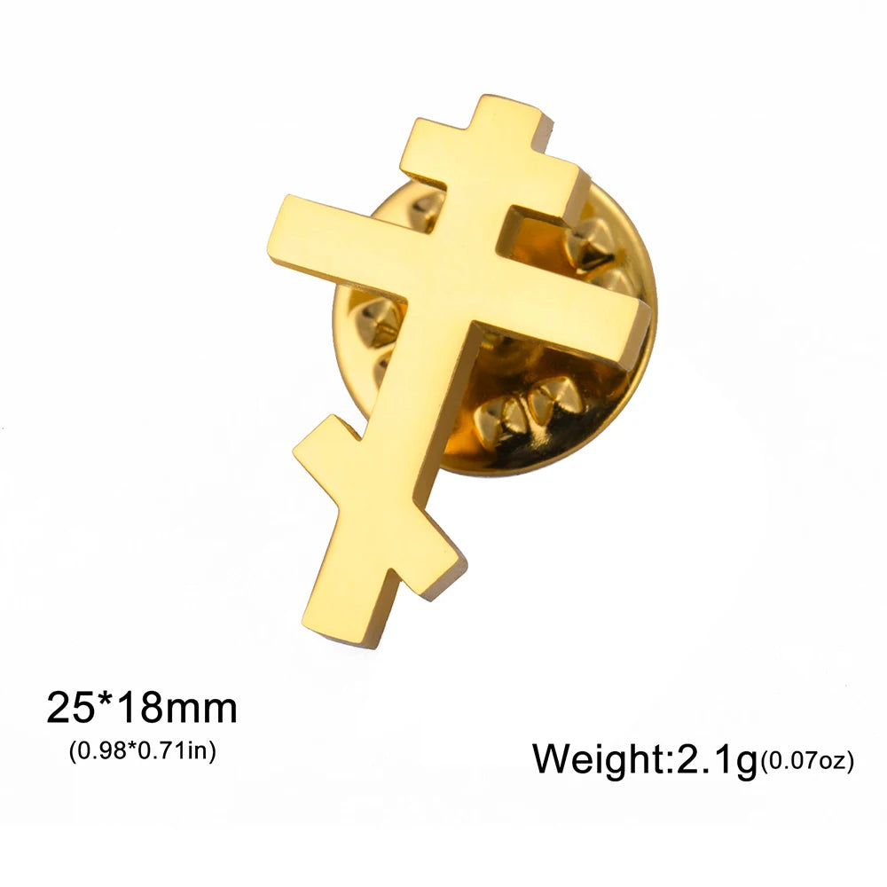 Dawapara Stainless Steel Orthodox Cross Women's Brooches Lapel Pin Religious Christian New Year Gift Minimalism Jewelry