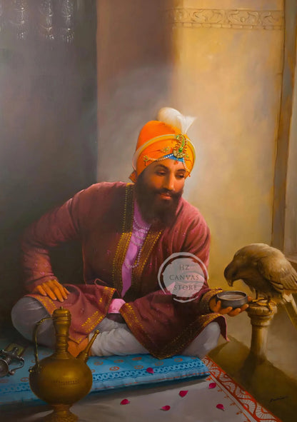 Sikh Historical Art Print of Guru Nanak Dev, Guru Ram Das, Baba Deep Singh & Maharaja Bhupinder Singh Vintage Devotional Poster