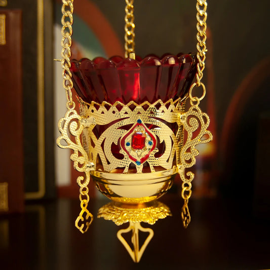 New 2026 Orthodox Church vigil Lamp Small Hanging Lamp With Chain High Quality By Hand Made Golden Plating Box Gift