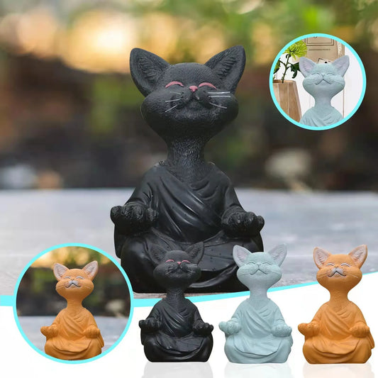 Meditation Cat Sculpture Home Decorations Resin Black Yoga Sitting Zen Cat Black Buddha Ornament Outdoor Garden Figurines