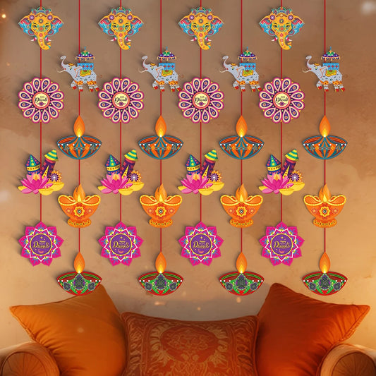 Happy Diwali Hanging Decoration Supplies Indian Festival of Lights Hanging Banner Deepavali Suture Paper Circle Garland Diwali