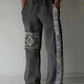 Retro Compass Printed Men's Casual Pants Harajuku Street Trendy Men's Straight Leg Pants Casual High Waisted Drawstring Pants