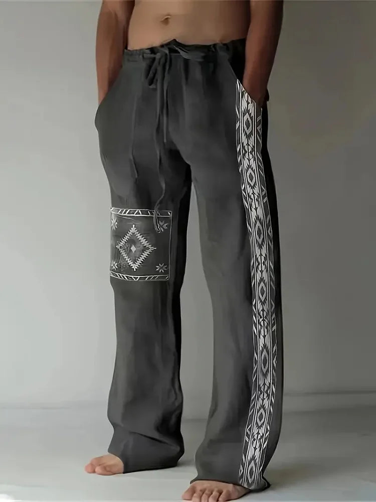 Retro Compass Printed Men's Casual Pants Harajuku Street Trendy Men's Straight Leg Pants Casual High Waisted Drawstring Pants