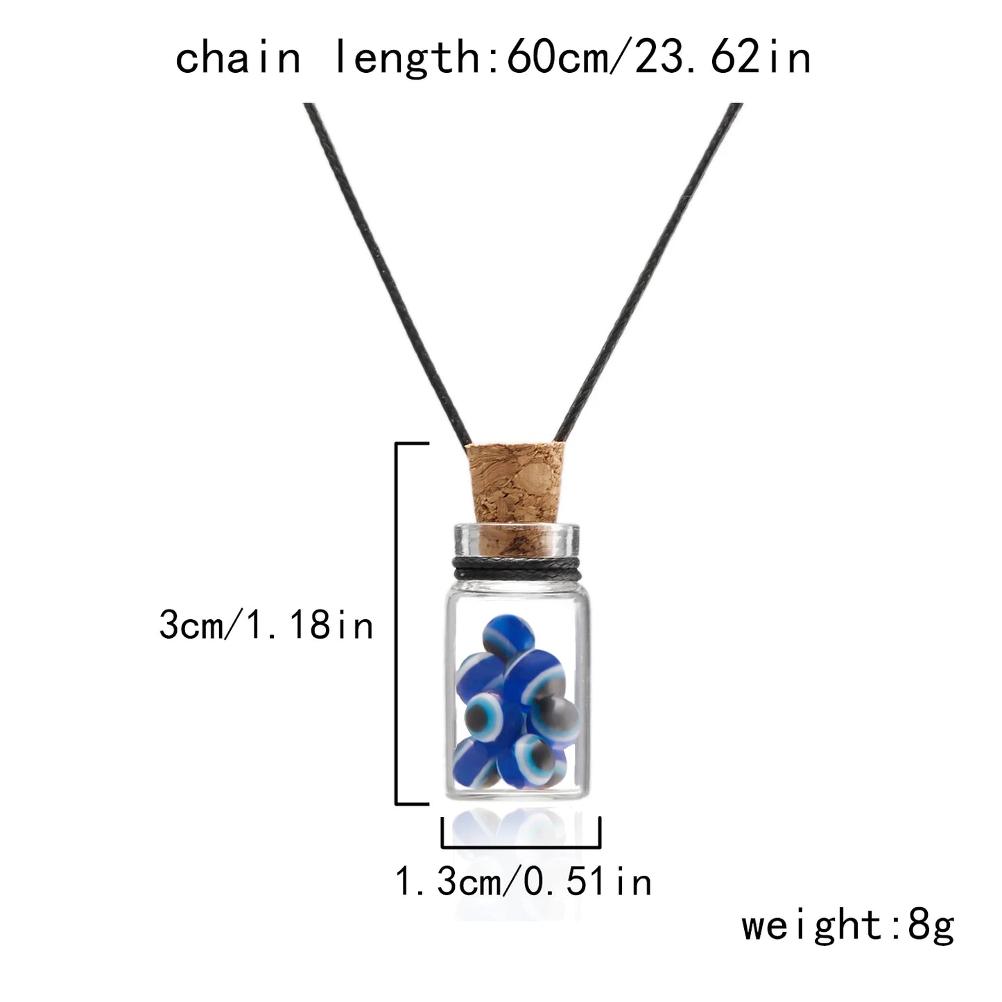 Turkish Blue Evil Eye Wishing Bottle Pendant Necklace for Women Men Black Rope Chain Necklace Good Luck&Protection Jewelry Gift