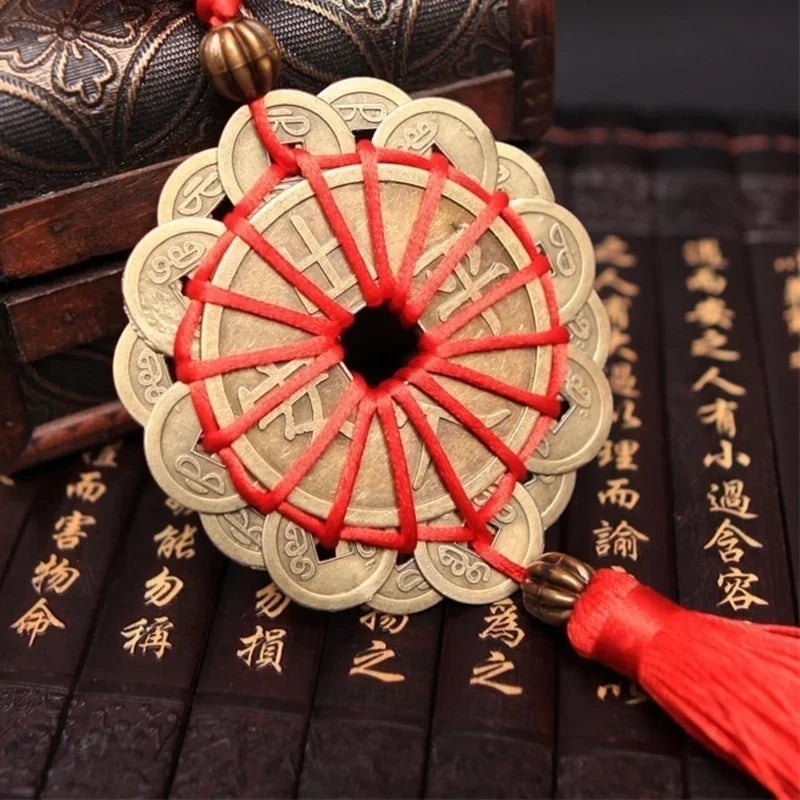 Feng Shui Mystic Knot Chinese Lucky Coins Cures Home Career Health Wealth Room Decor Wall Hanging Decoration Home Supplies