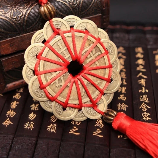 Feng Shui Mystic Knot Chinese Lucky Coins Cures Home Career Health Wealth Room Decor Wall Hanging Decoration Home Supplies