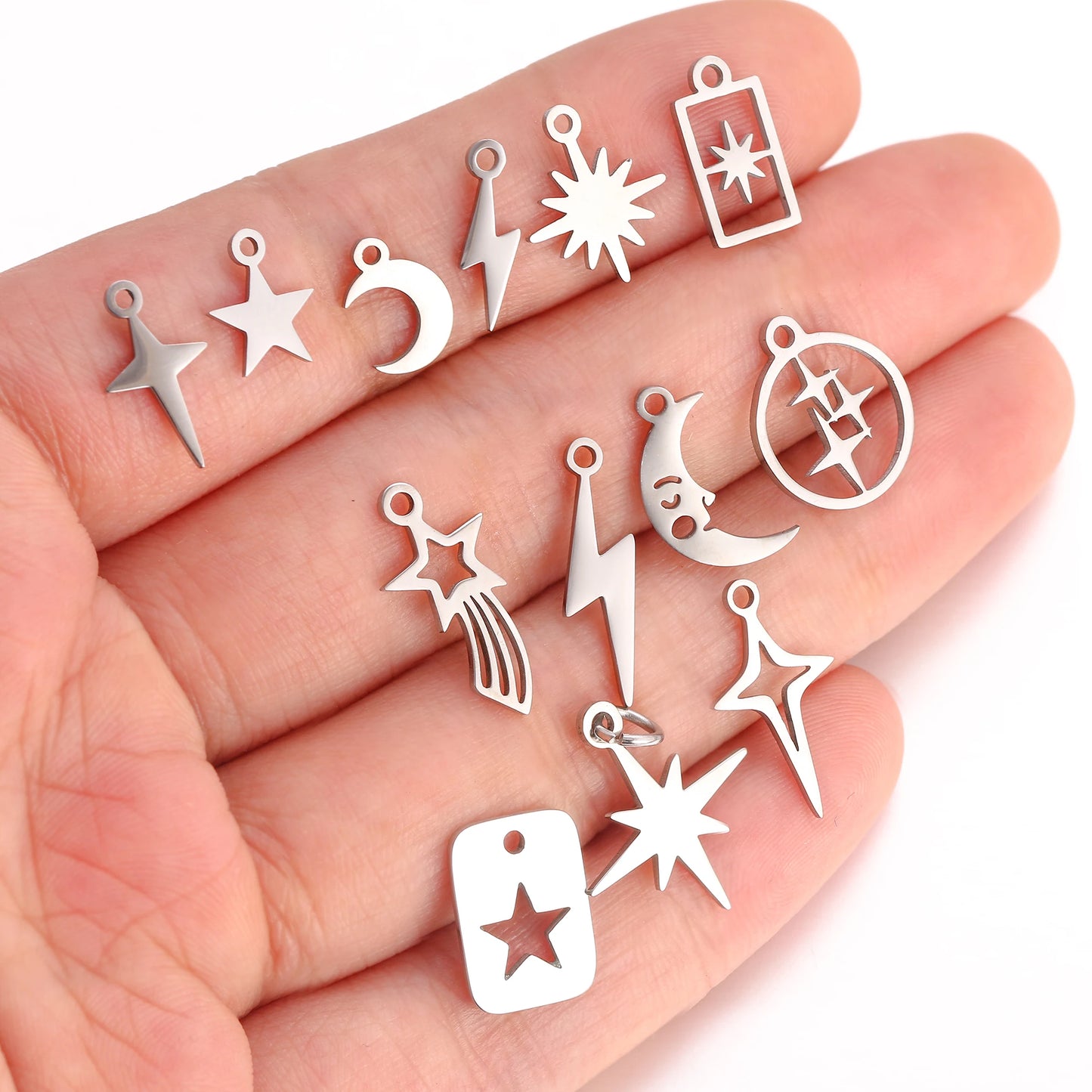 5PCS/Lot Celestial Mini Star Charms Stainless Steel Pentagram/Astral/Meteor/Moon Pendant DIY for Earring Bracelet Jewelry Making