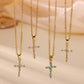 Colorful Shiny Cubic Zirconia Cross Pendant Necklaces for Women Gold Color Delicate Fashion Collar Jewelry Gift