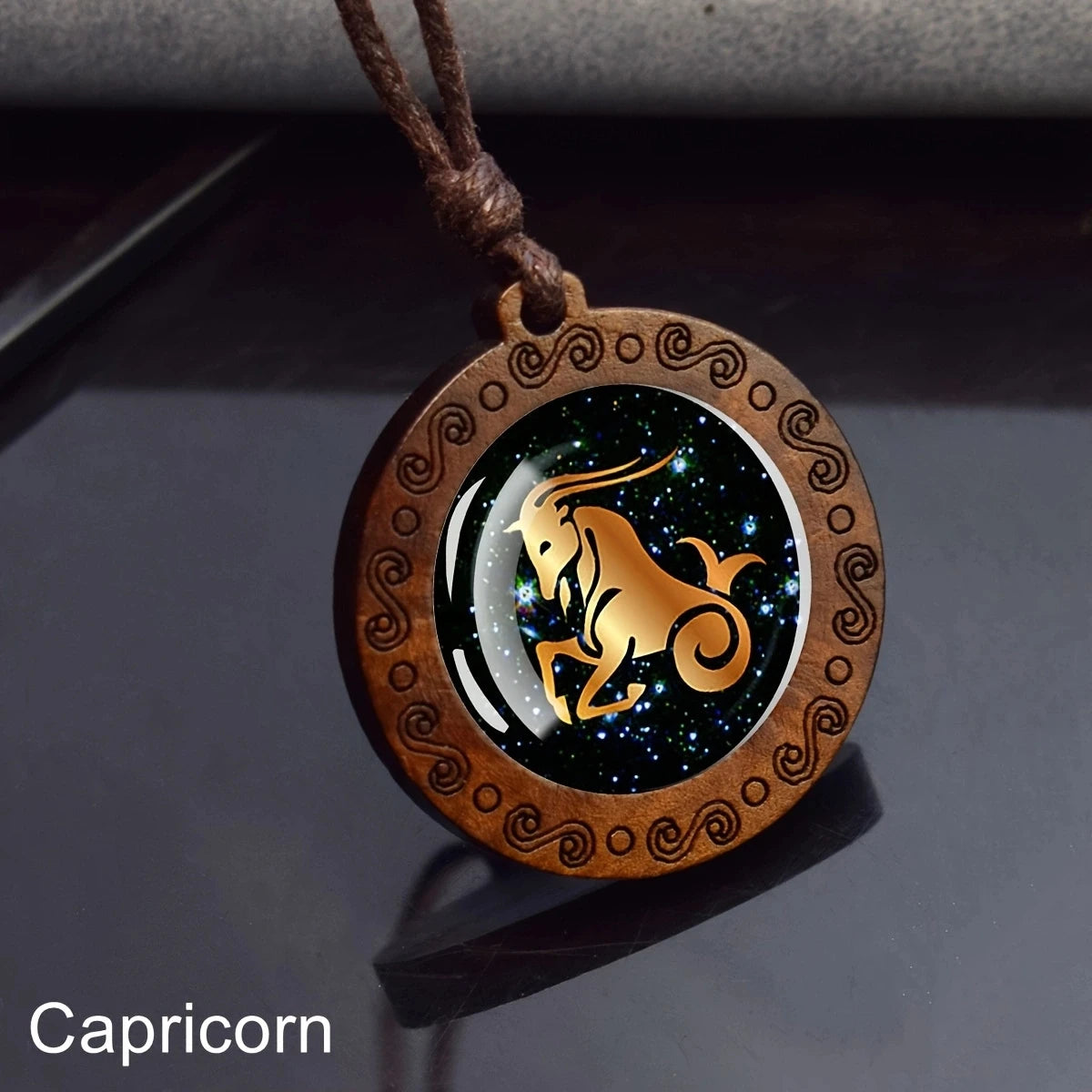 12 Zodiac Signs Rope Chain Necklace Aries Taurus Gemini Cancer Leo Virgo Libra Scorpio Constellation Necklace Wooden Pendant
