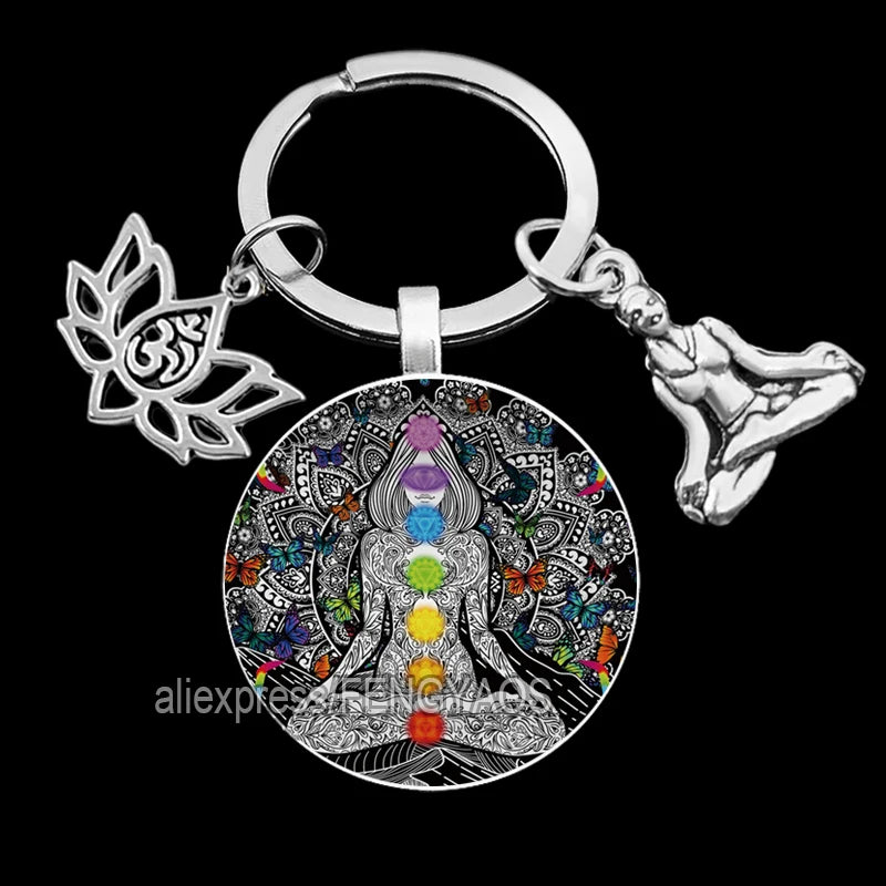 2023 Indian Buddha Meditation 7 Chakra Mandala Key Holder for Keys Psychedelic Yoga Keychain Ornament