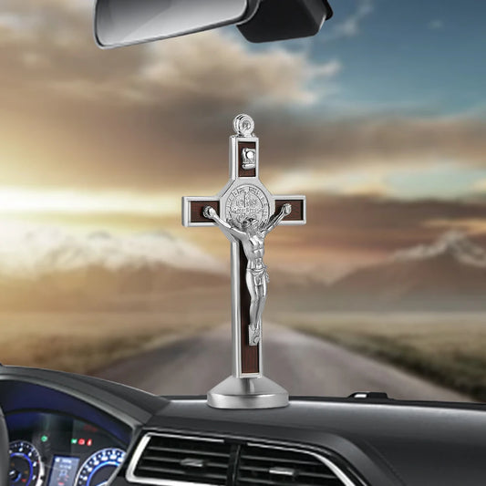 Fashion Car Ornament Metal Jesus Wood Cross Crucifix Auto Interior Dashboard Decoration Christian Jesus Ornaments Accessories