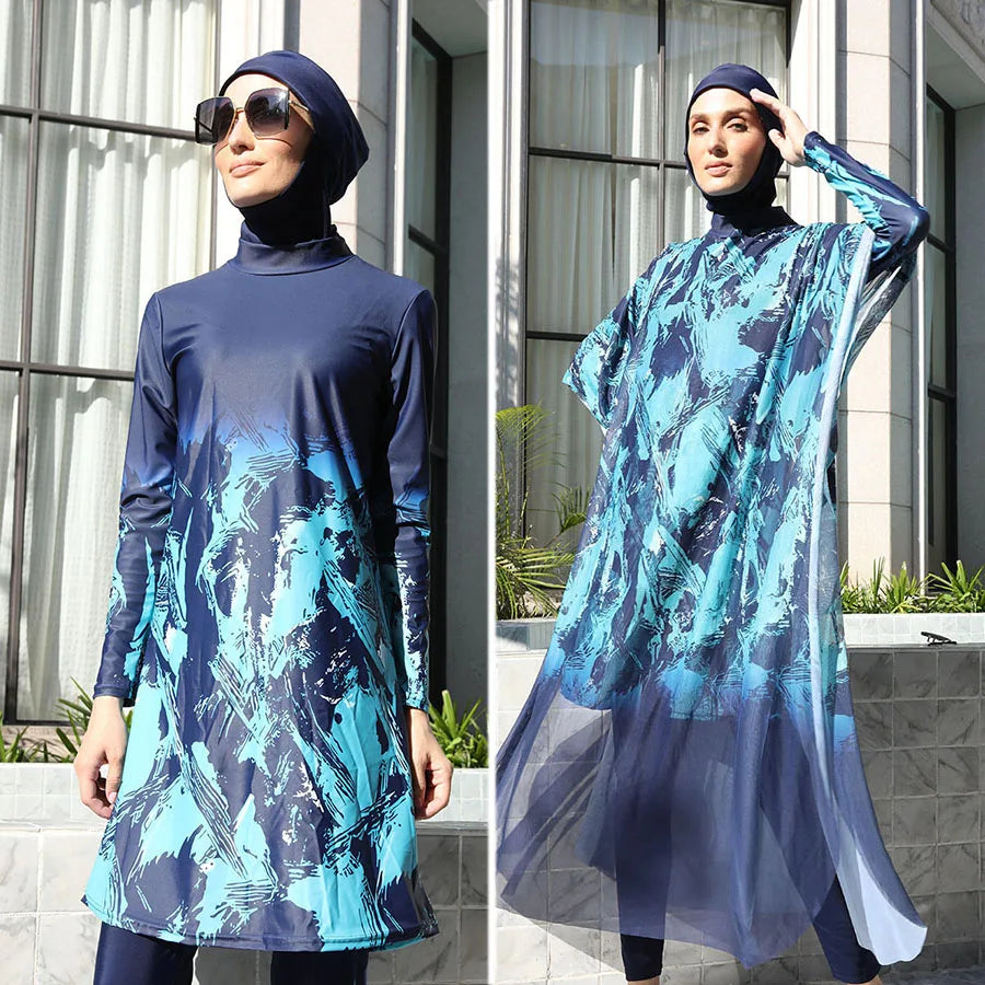 3/4PCS Muslim Burkini Women femmes Swimming Suit Modest Swimwear Islamic Long Sleeve Full Cover Hijab , Quick Drying, UPF50+