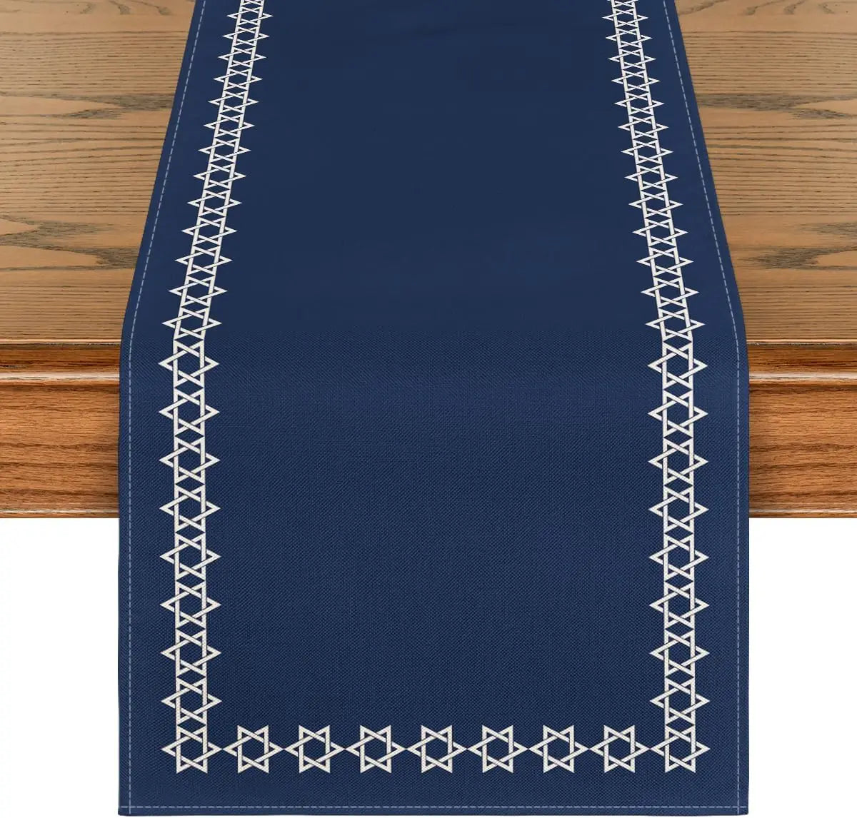 Hexagram Hanukkah Linen Table Runner Party Decor Star of David Jewish Chanukah Holiday Kitchen Table Runner Hanukkah Decorations