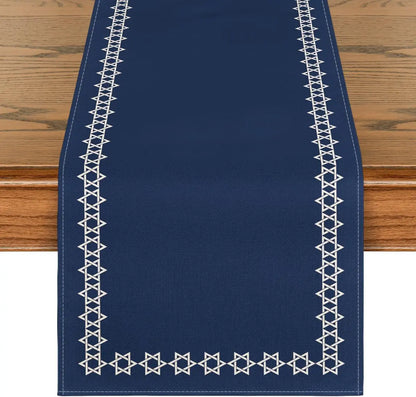 Hexagram Hanukkah Linen Table Runner Party Decor Star of David Jewish Chanukah Holiday Kitchen Table Runner Hanukkah Decorations