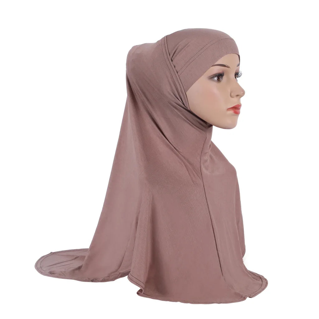 Women 2 Piece Solid Color Amira Jersey Muslim Hijab Soft Stretch Head Scarf with Tube Inner Underscarf Cap Hood Prayer Turbante