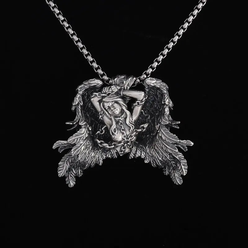 Classic Angel Pendant Necklace Handmade Seraph Prayer Pendant Long Chain Necklace Men Women Jewelry Anniversary Gift