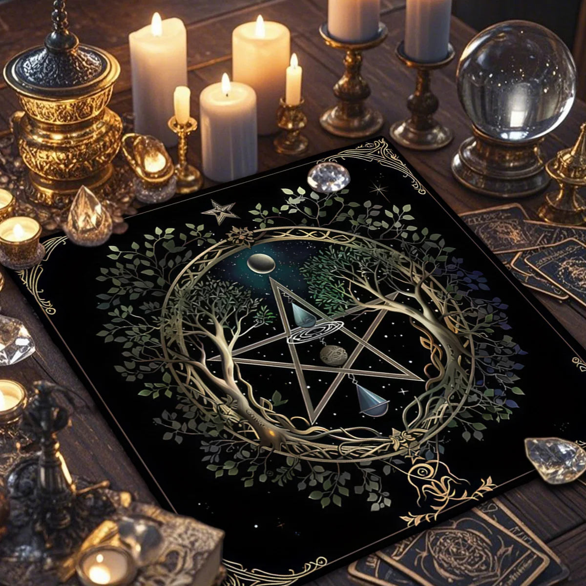 Gothic Decorative Tablecloth Tarot Tablecloth Tarot Enthusiast Astrology Ritual Cloth Polyester Altar Decorative Pad