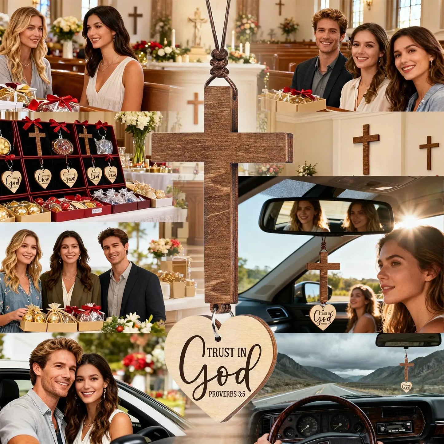 Christian Car Mirror Cross Pendant Jesus Bible Verse Ornament Hanging Decor for Women Men SUV Truck Vehicle Interior Rearview