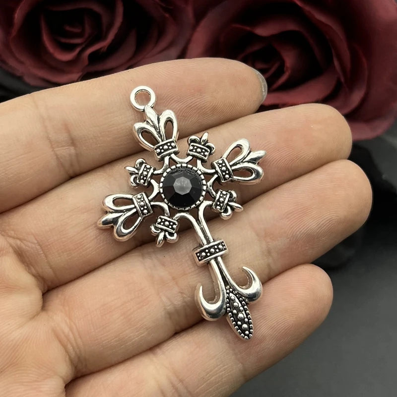 5pcs Ornate Black Gothic Cross Pendant Crystal Cross Pendant Designer Charms Fit Jewelry Making DIY Handmade Jewelry Findings