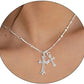 Cross Necklace K Gold/Silver Plated Double Cross Pendant Necklace Diamond Cross Link Chain Jewelry Religious Gifts for Women