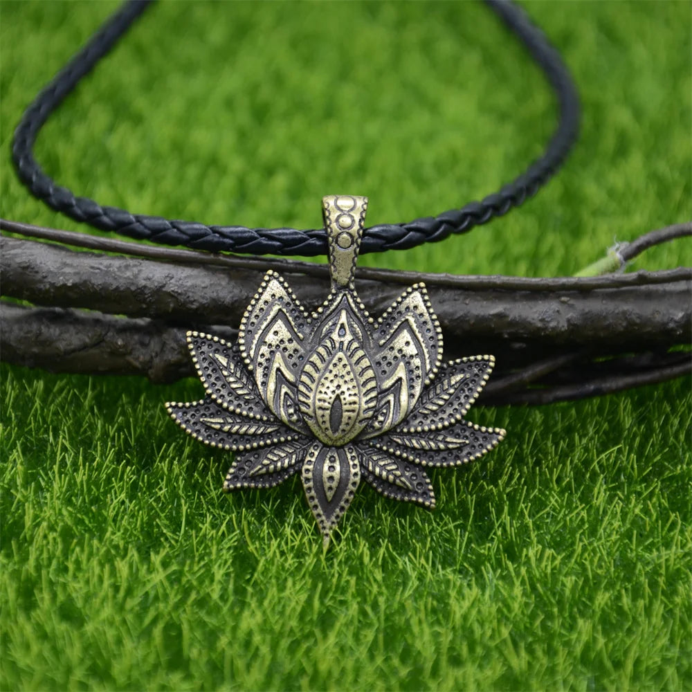 Om Yoga Lotus Flower Pendant Necklace Religious Buddha Mandala Meditation Spiritual Indian Jewelry