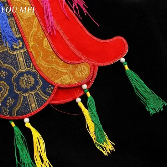 Nepal Handmade Hexagonal Tassel Flag,Colorful Tibetan Embroidery Decorative Handicrafts,Auspicious Hand Drum Flags Buddhist Item