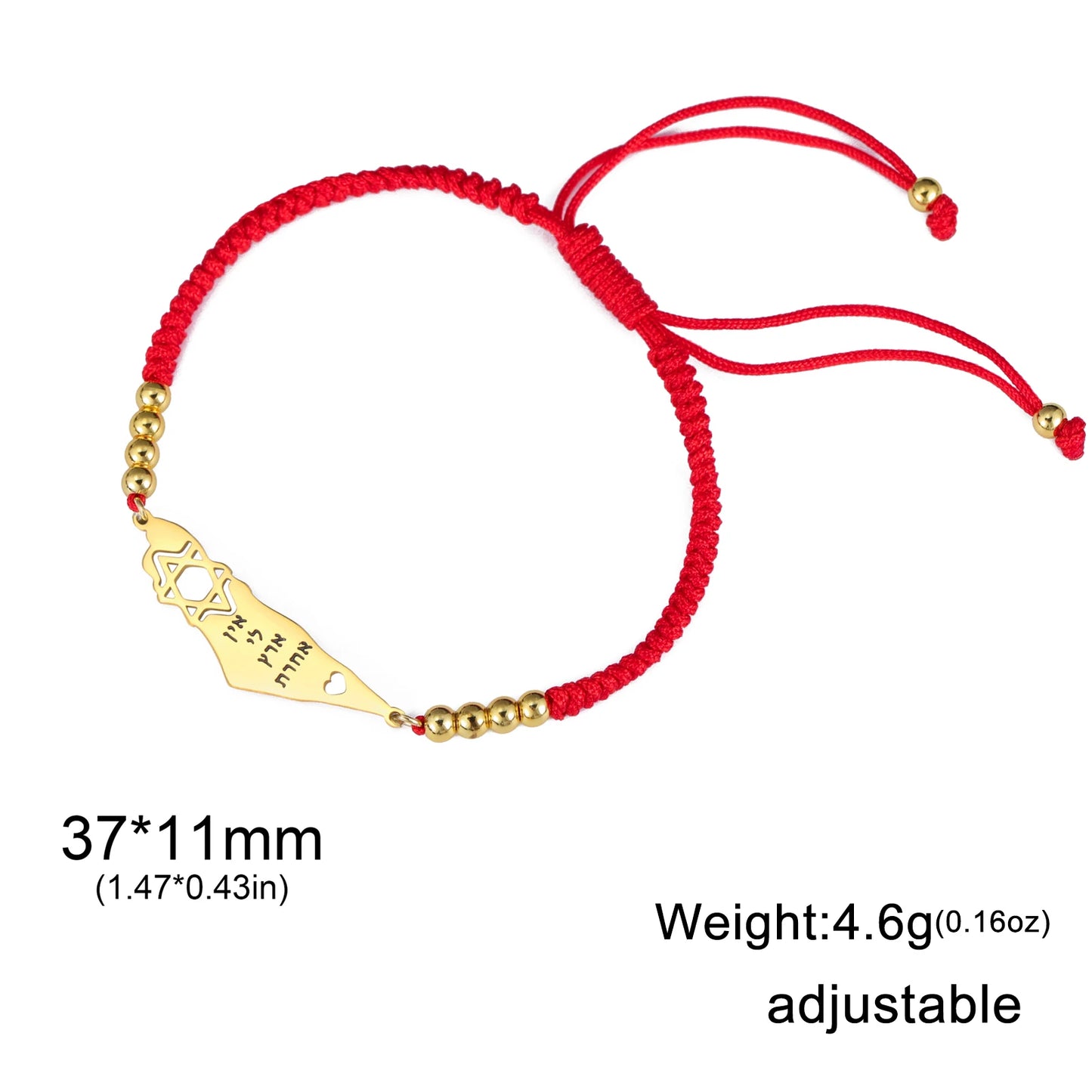 Dreamtimes Israel Mid-east Map Star of David Jewish Bracelet Hexagram Adjustable Rope Chain Women Bangle Stainless Steel Jewelry