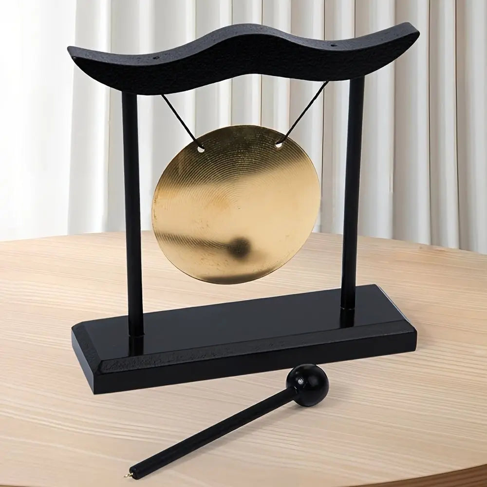 Retro Relaxation Desktop Gong Fortune Creative Copper Bell High Volume Wood Frame Feng Shui Metal Cymbals House Warming