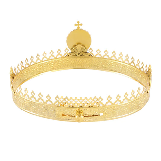 Gold Plated Orthodox Wedding Crown with Virgin Mary Icon for Church Liturgy Marriage Ceremony Christian Religious Gift