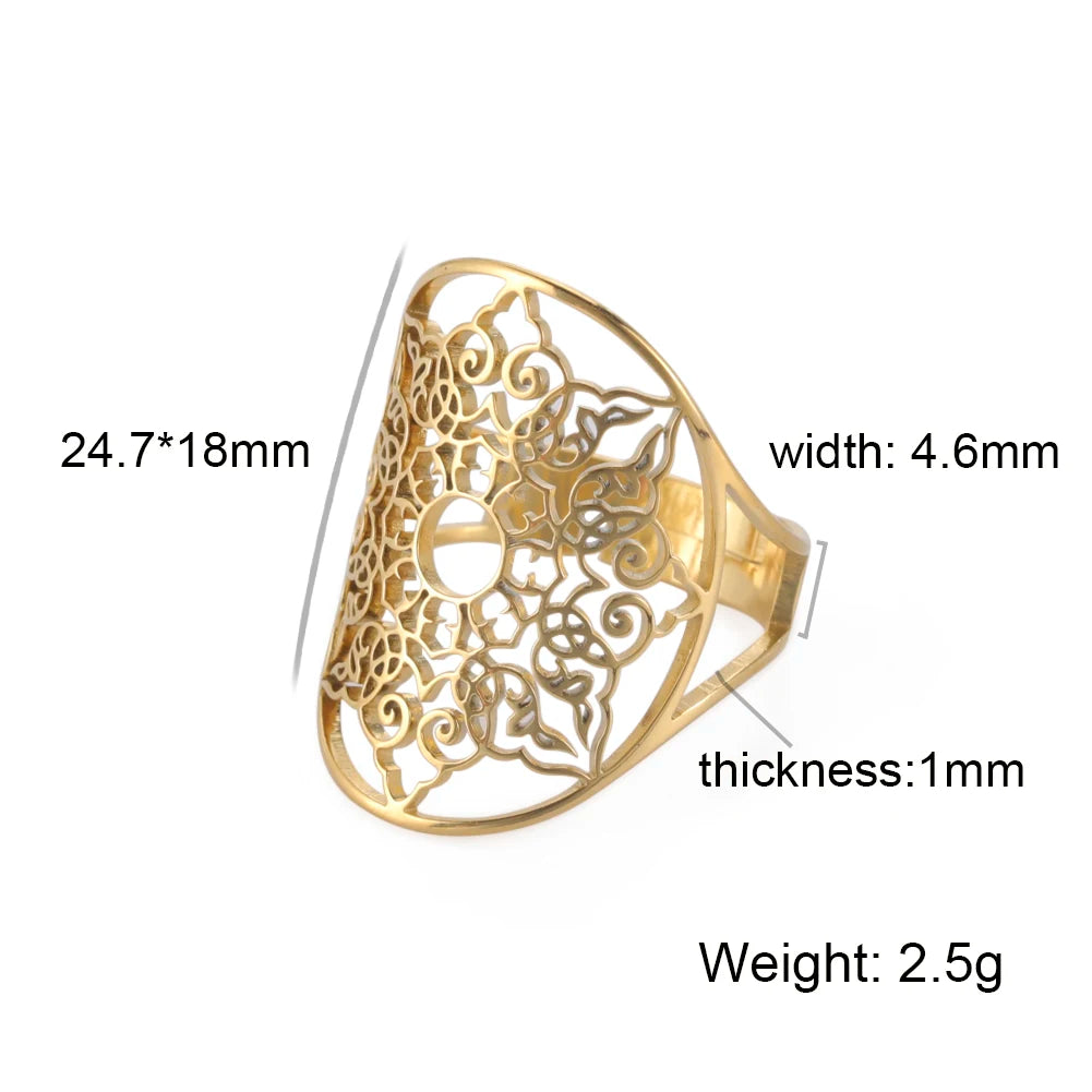 Unift Sacred Geometry Flower of Life Ring Adjustable Stainless Steel Ring Men Women Accessories Vintage Filigree Jewelry Gifts