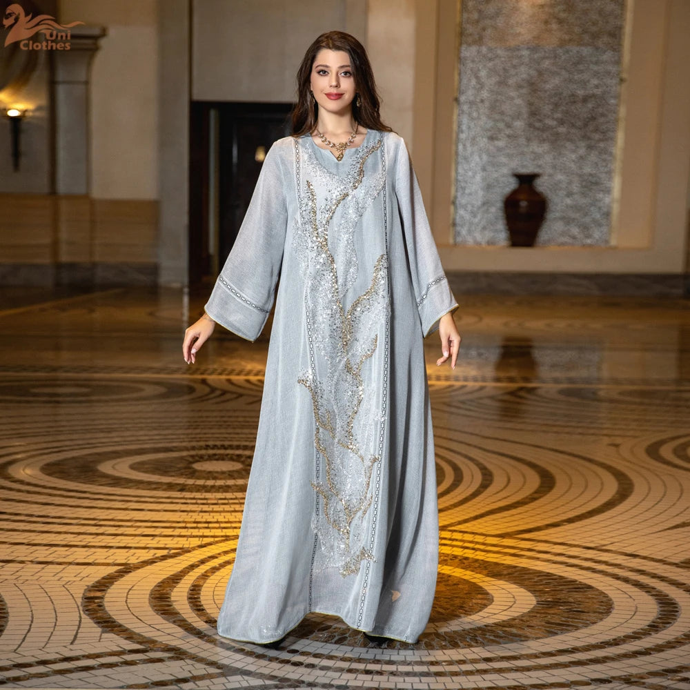 Uni Abaya Dubai Luxury Evening Dress Woman For Party Prom Modest Fashion Mesh Sequins Embroidery New in Dresses 2025