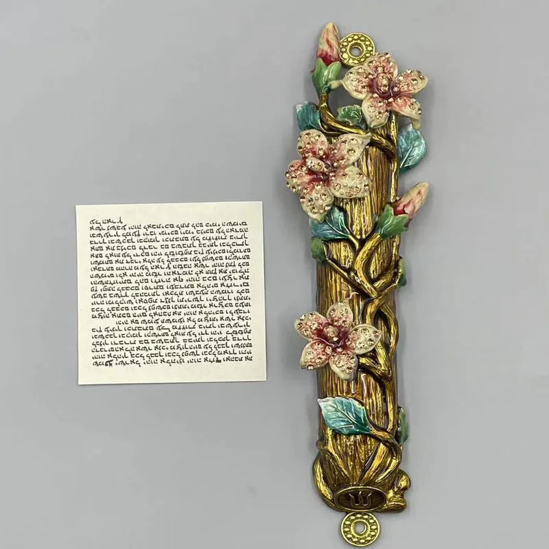 Jewish Mezuzah Case Cover Home Blessing Door Ornaments Delicate Enamel Flowers Embellished Crafts Jewish Traditional Holy Gifts