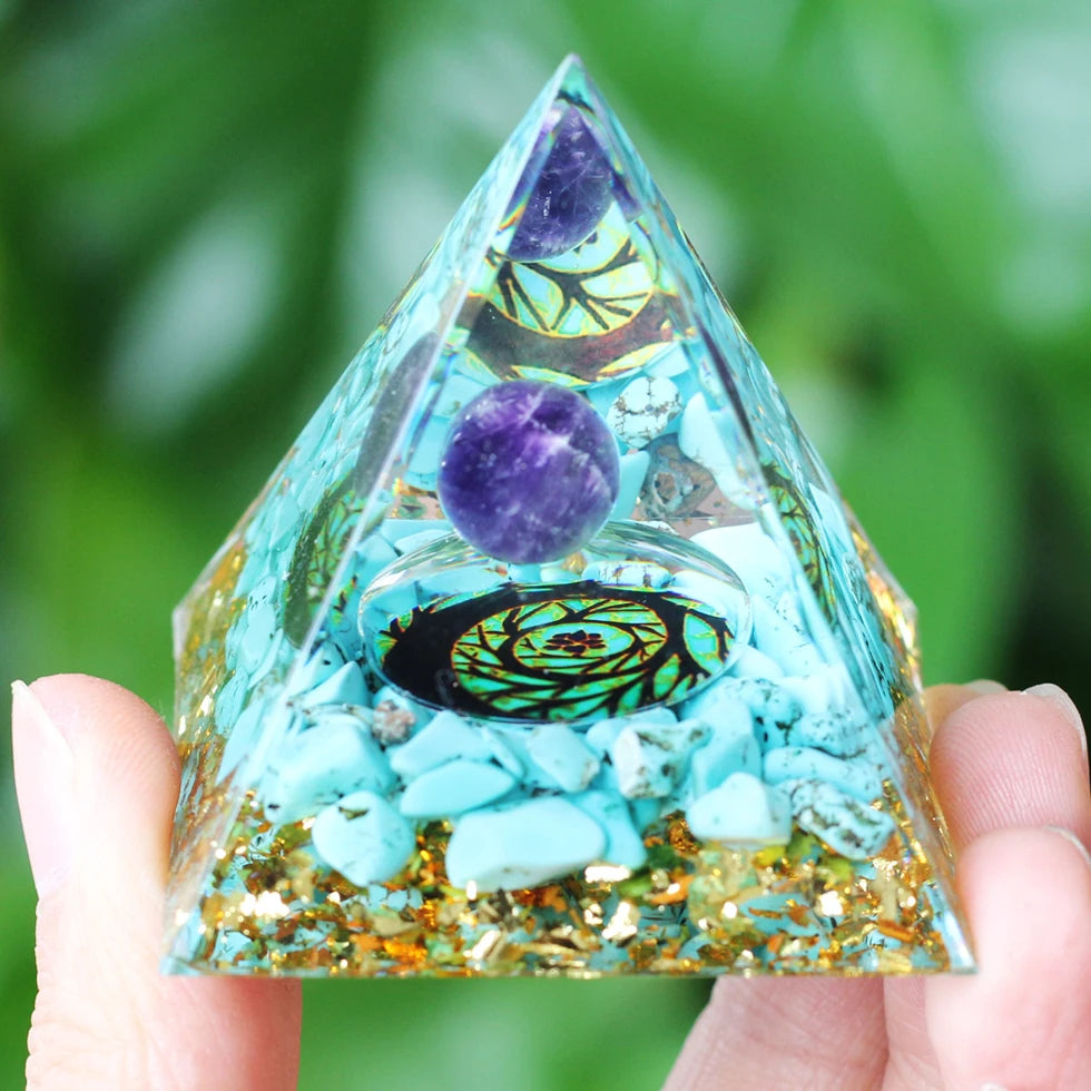 Energy Pyramid Orgonite Reiki Natural Amethyst Ball Healing Crystals Chakra Tool Ornaments Resin Stones Craft Kids Gift Pyramid